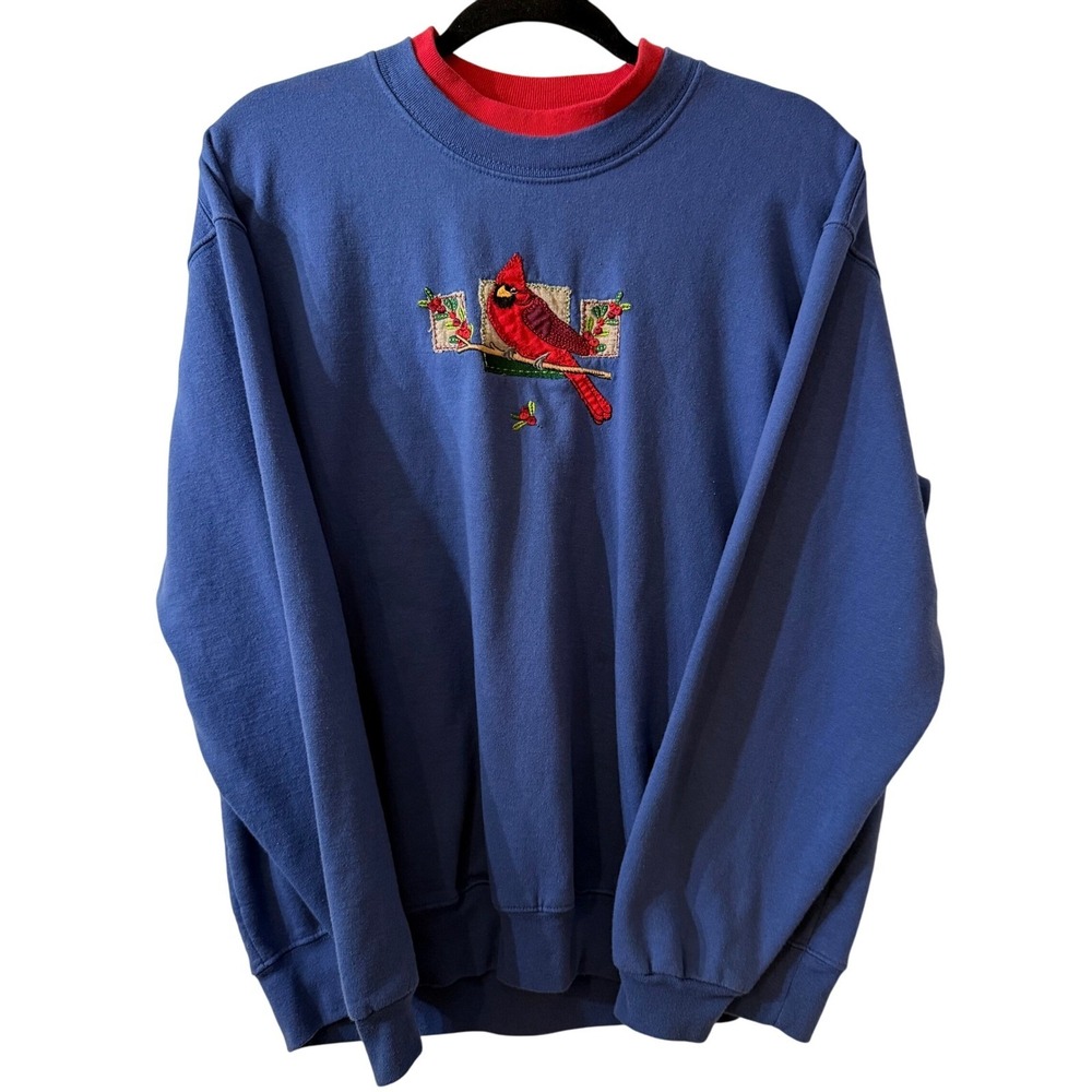Vintage 90s Top Stitch by Morning Sun Crewneck women bird XL Sweater  cardinal